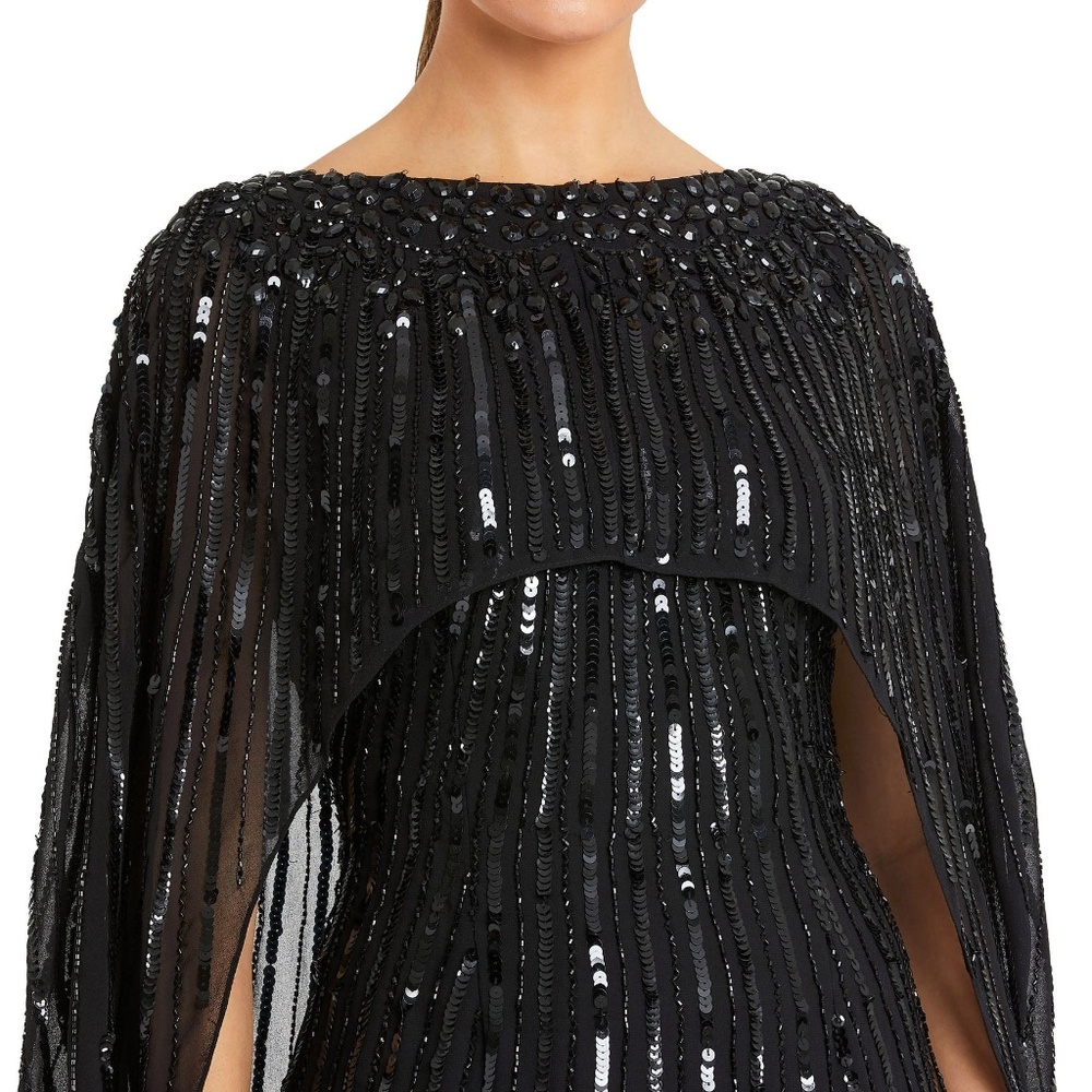 Macduggal Embellished Column Cape Gown, Black